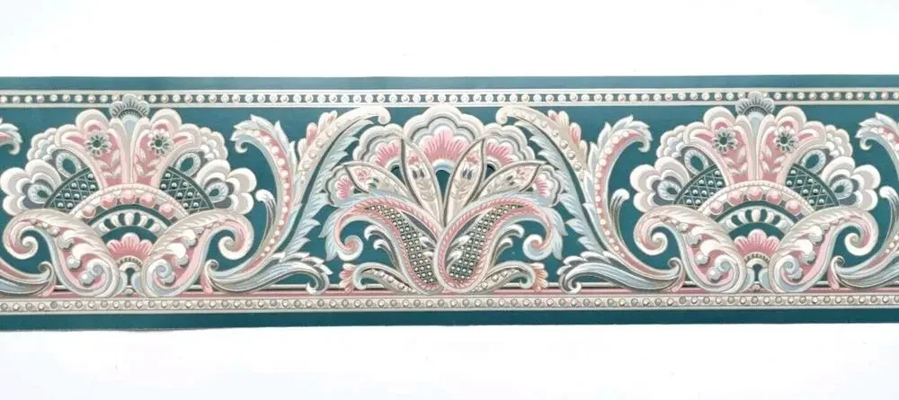 Foremost Pre-pasted Decorative Border - 5yds - Green Rose Blue Gold - 4.13